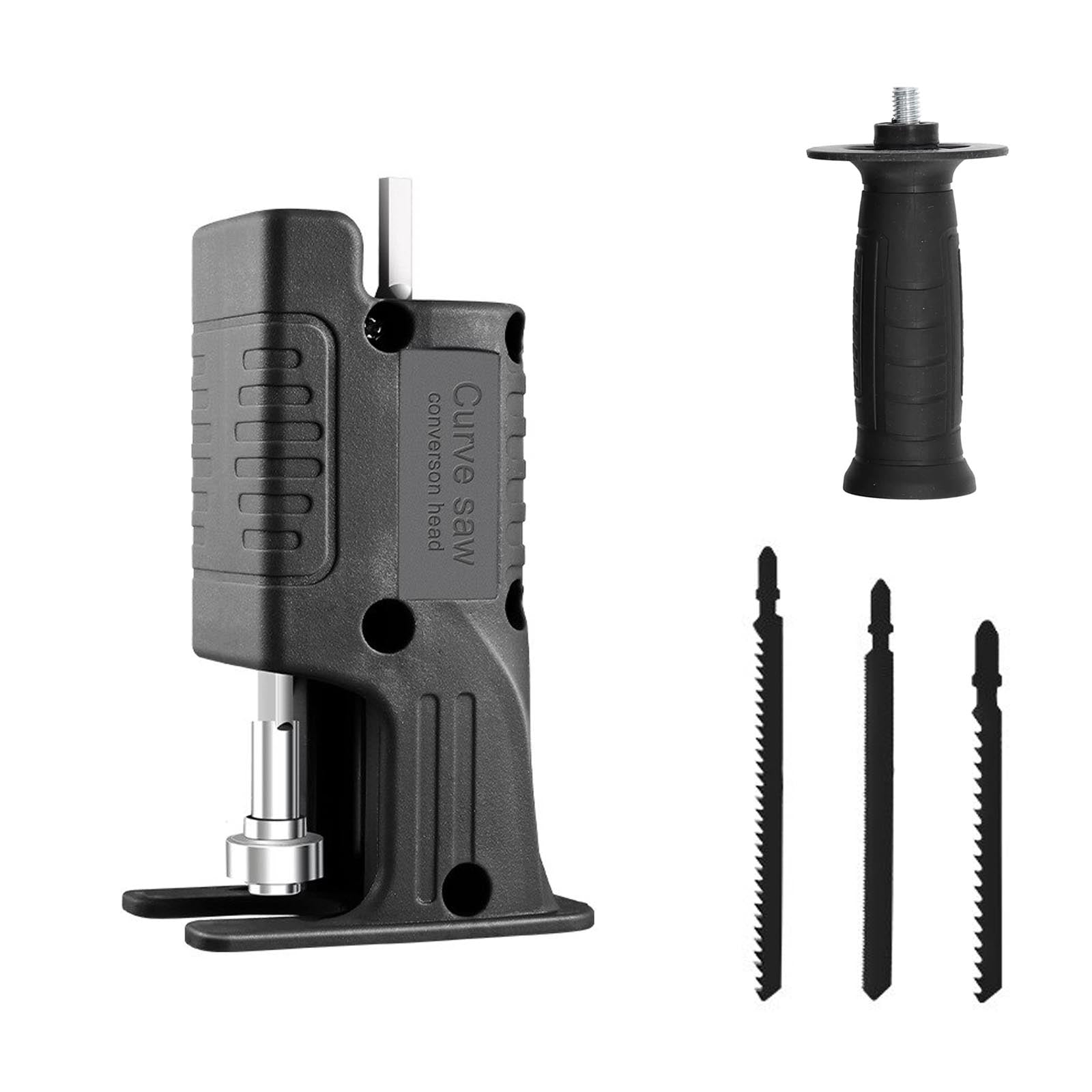 Adaptor fierăstrău pendular pentru bormașină – tăiere rapidă, set cu 3 lame pentru lemn, metal și PVC